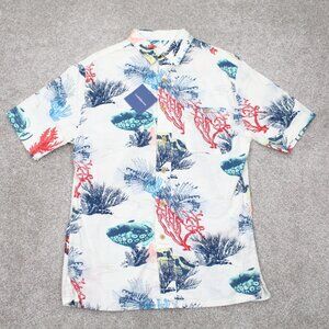 Croft & Barrow AOP Shirt NWT Men Small White All Over Fish Print S/S 100% Cotton